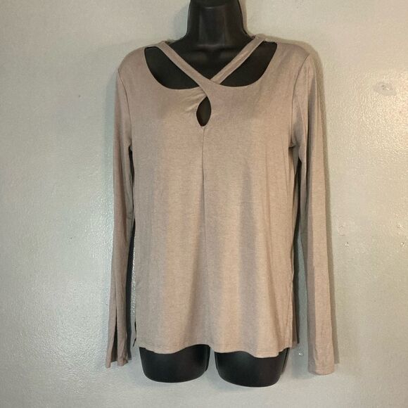 White Crow Gray Criss Cross Neck Long Sleeve Top - Picture 1 of 5